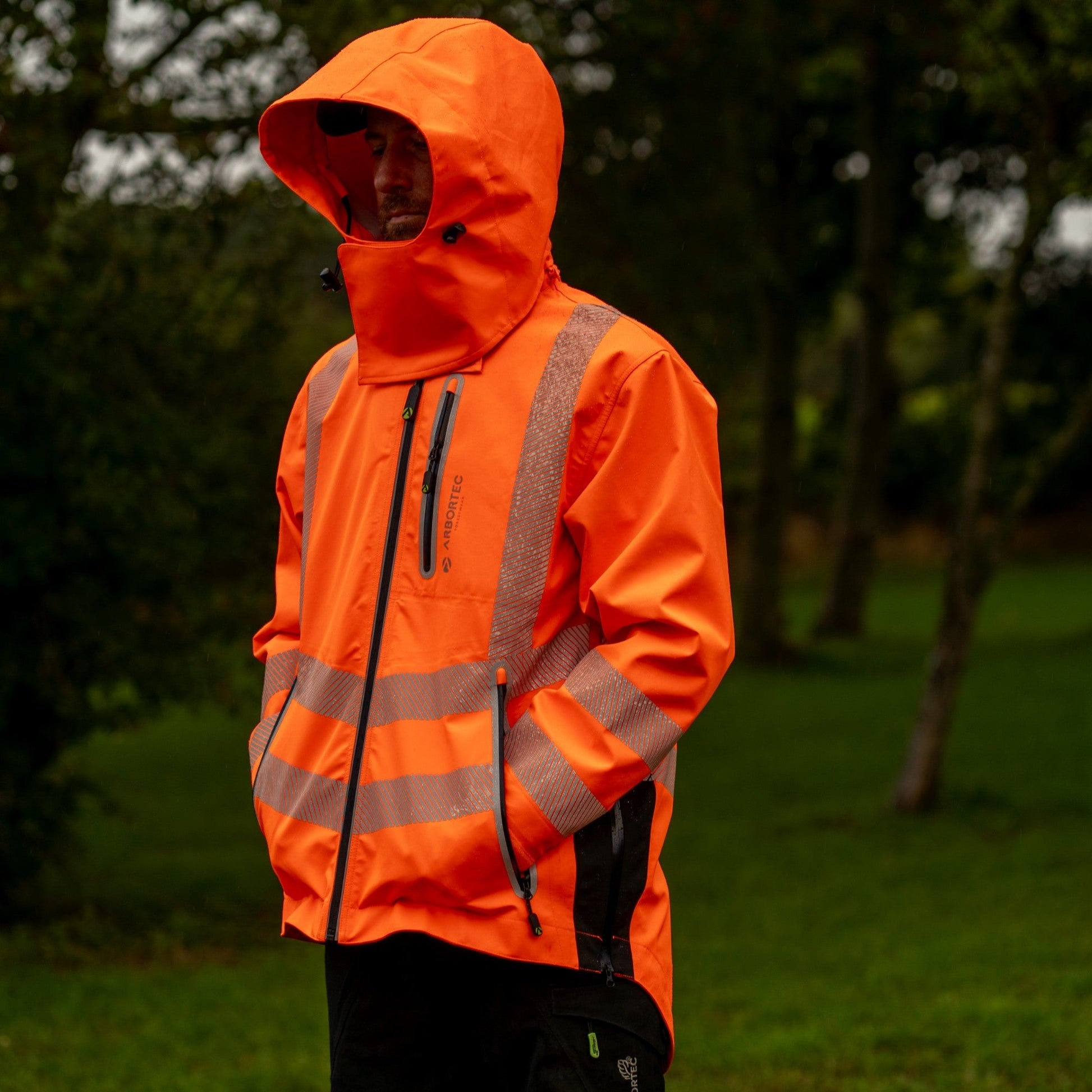 ATHV4420 Full Zip Waterproof Work Jacket – Hi - Vis Orange - Arbortec Forestwear