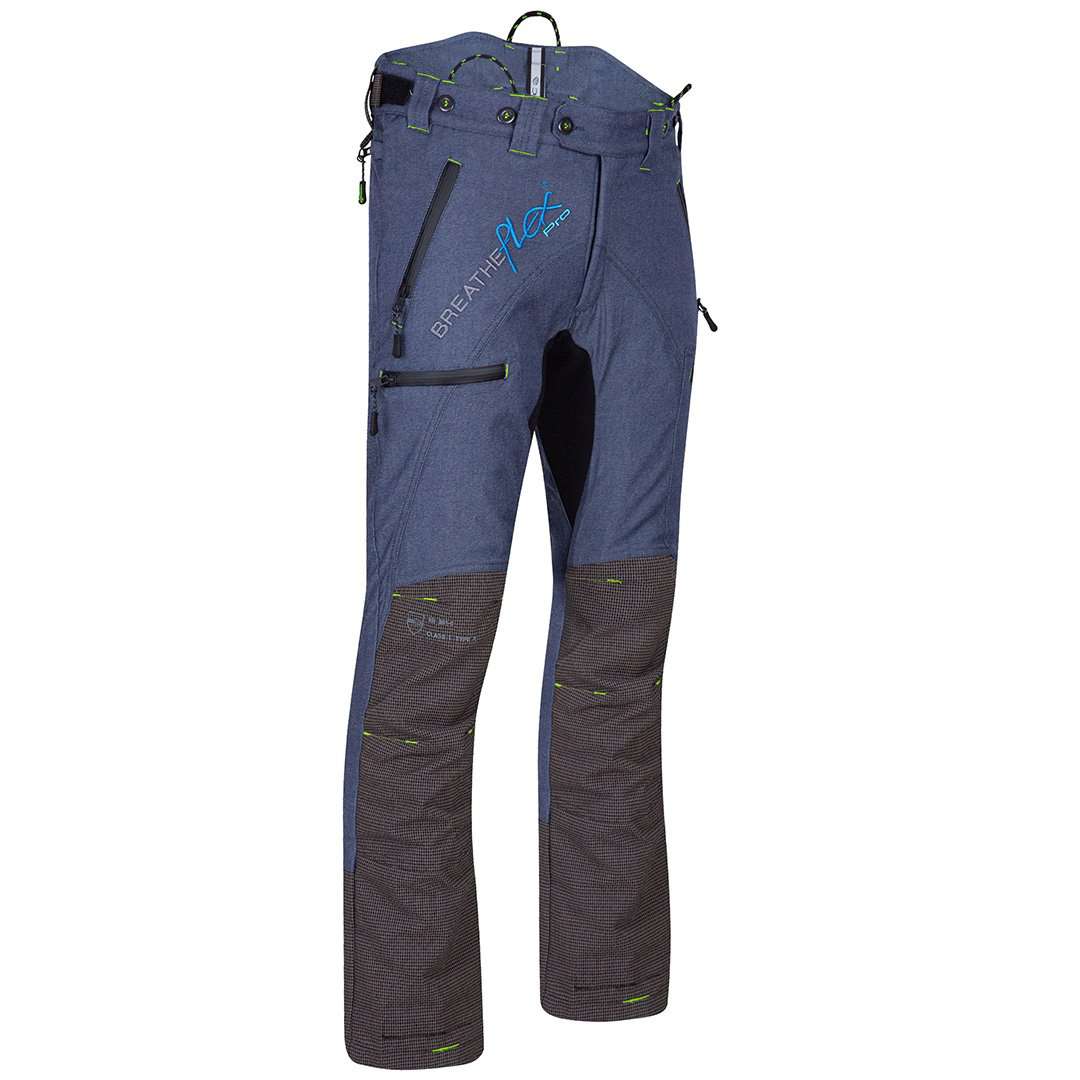 arbortec breathflex pro type a class 1 chainsaw trousers in denim colour - front angle