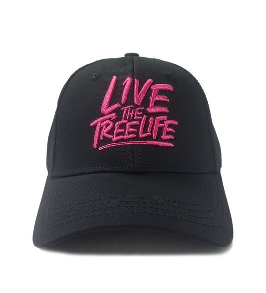 AT054 - Baseball Cap Curved Peak Live The Treelife - Black/Pink