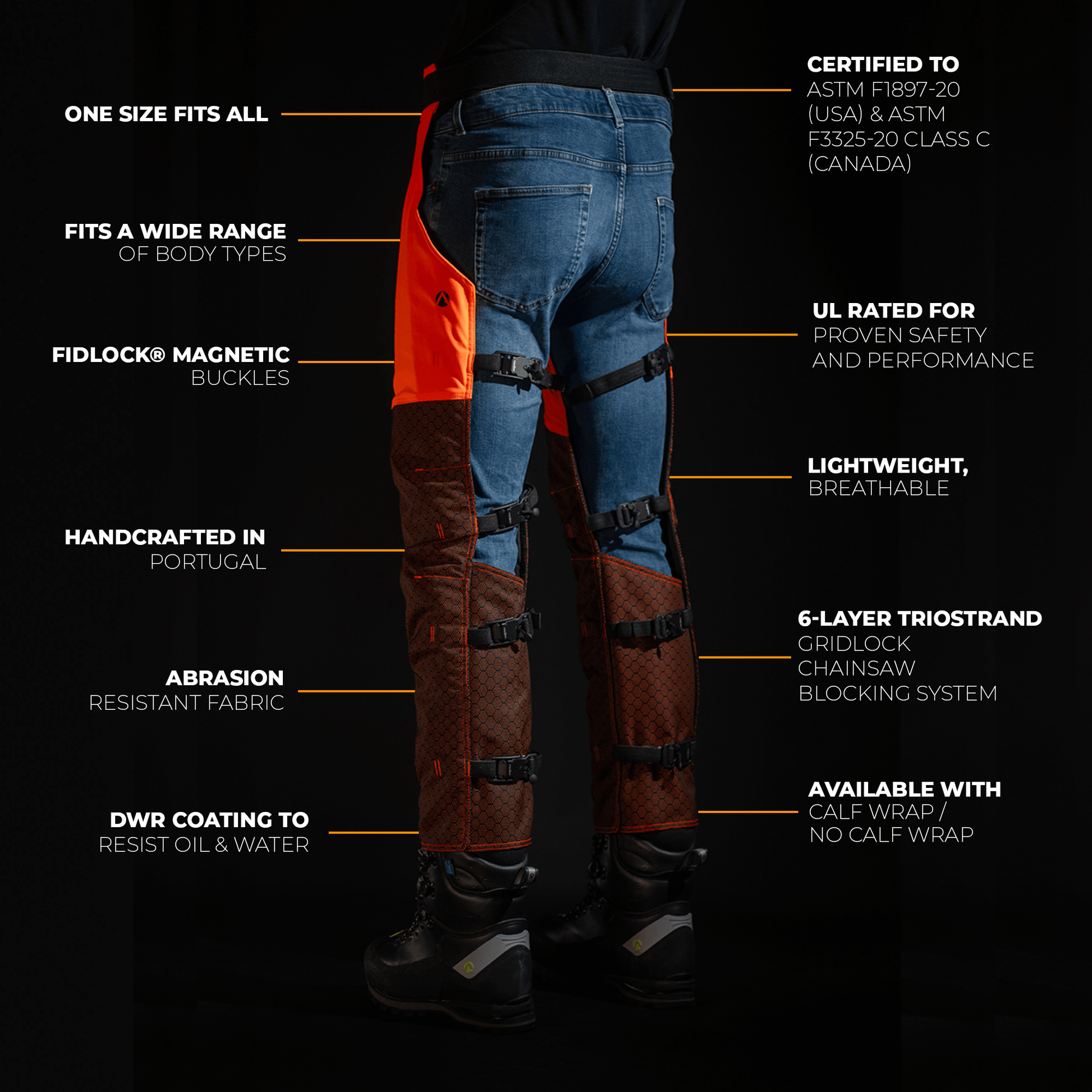 AT4008(US) Arbortec Chainsaw Chaps Calf Wrap - Orange - Arbortec Forestwear