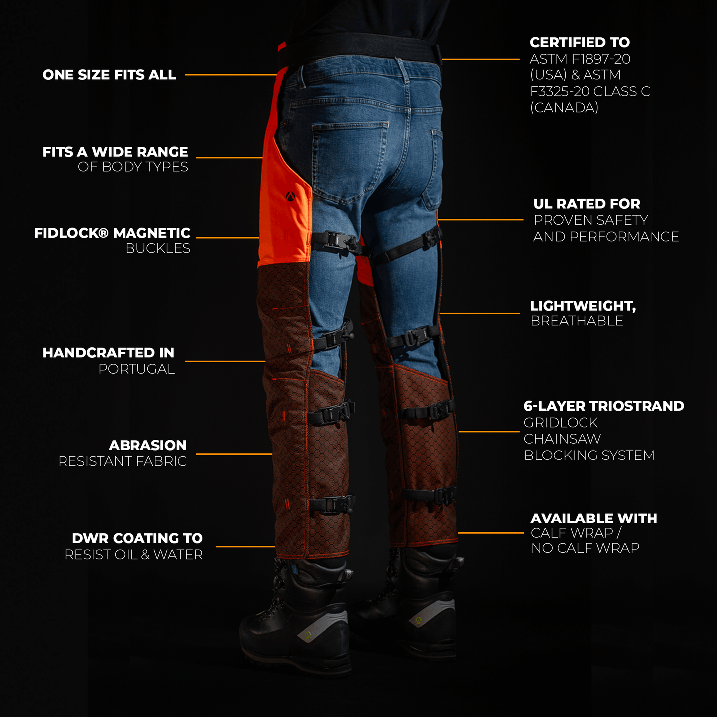 AT4008(US) Arbortec Chainsaw Chaps Calf Wrap - Orange - Arbortec Forestwear