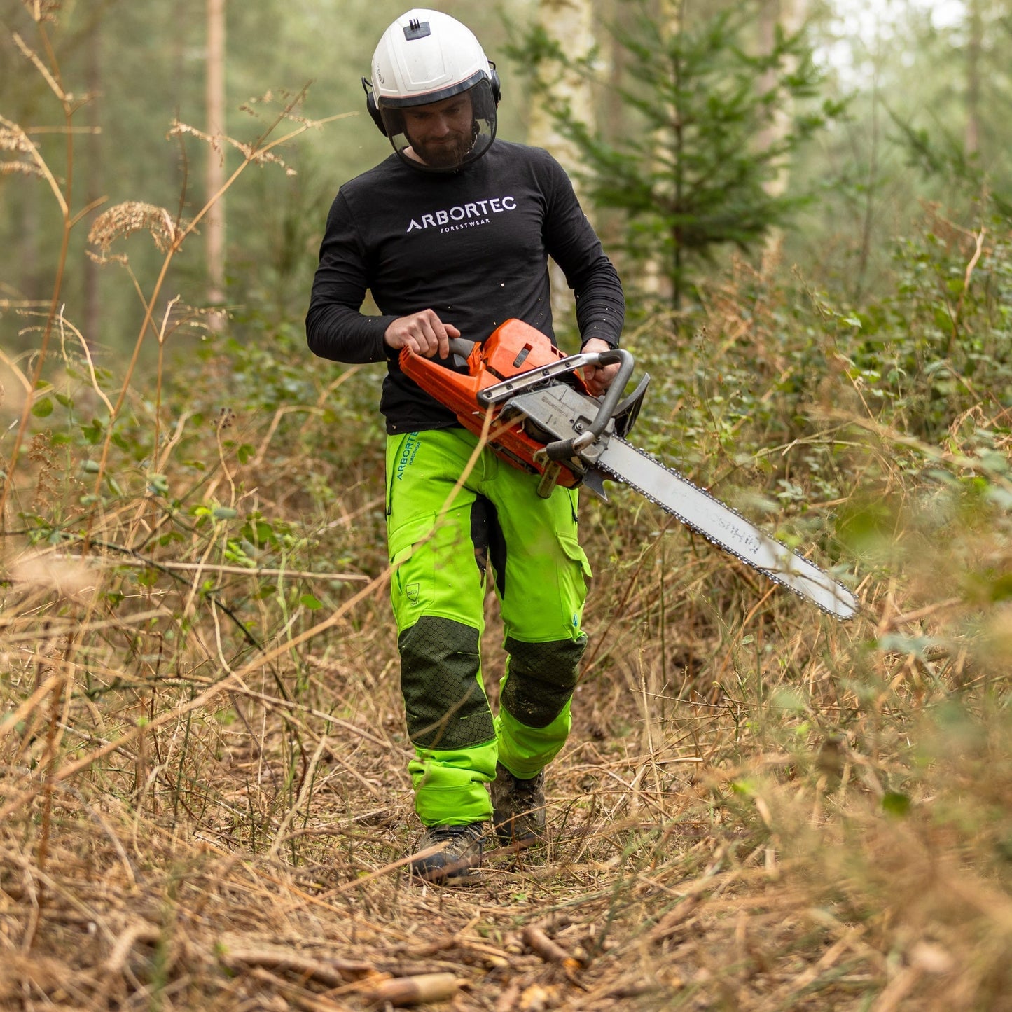 AT4062(EU) Arbortec Vented Chainsaw Trousers Design A Class 1 - Lime - Arbortec Forestwear